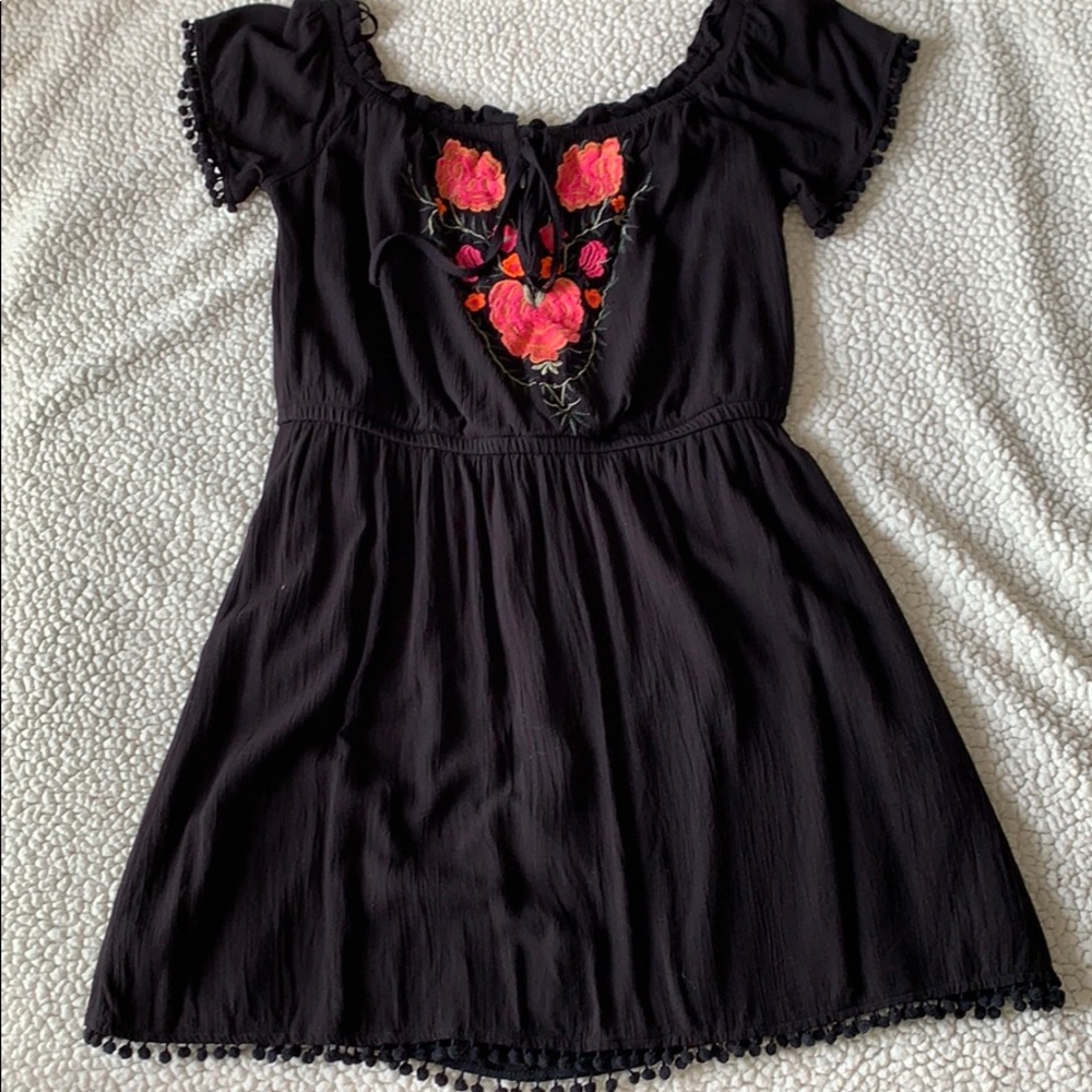 Embroidered fit and flare mini dress